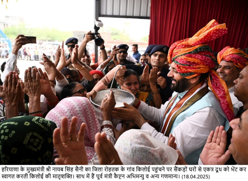 किलोई में सीएम नायब सैनी को 101 घरों से दूध एकत्रित कर पिलाया