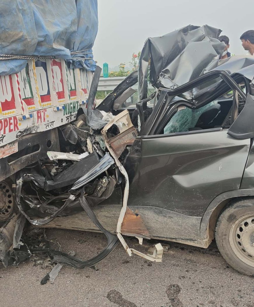 रोहतक में 152D एक्सप्रेसवे पर भीषण हादसा: ट्रक में पीछे से घुसी टाटा गाड़ी, तीन लोगों की मौत